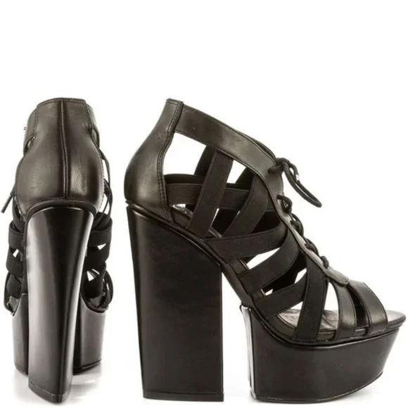 SOLD - New Anthro SHELLYS LONDON Laufer Goth Leather sexy platform strappy heels - Picture 6 of 8